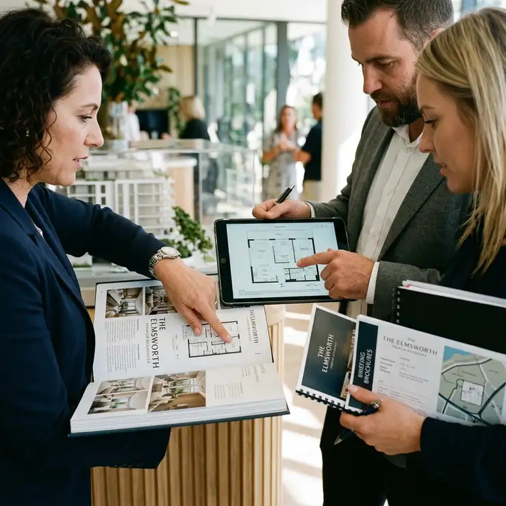 material de vendas e book de lancamento na convencao de vendas imobiliaria
