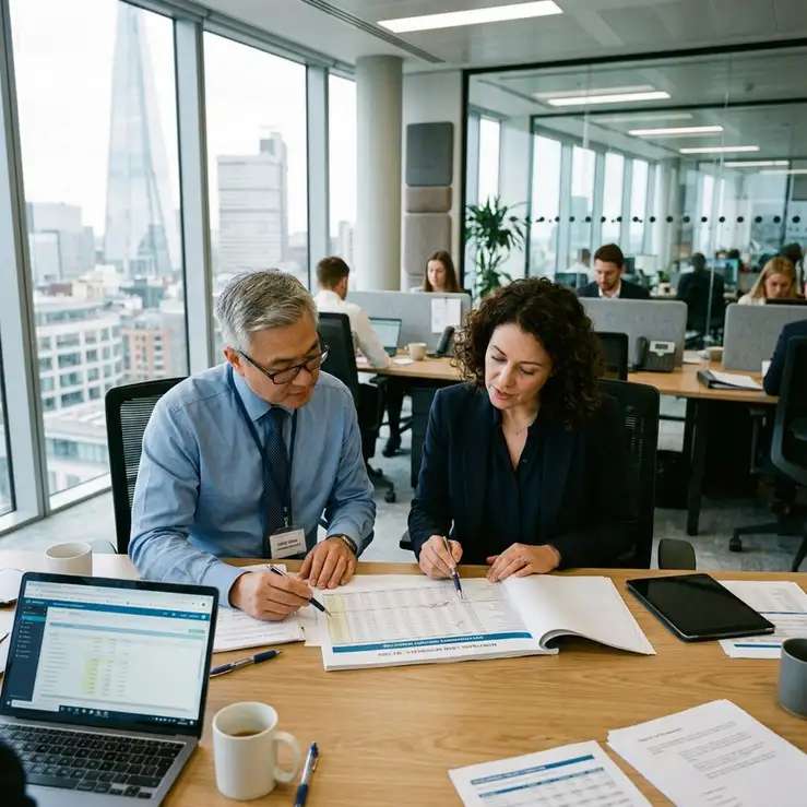 diretoria financeira analisando contratos bancarios de credito associativo na incorporacao