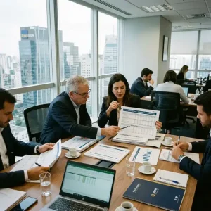 diretoria executiva analisando metricas de gestao de estoque imobiliario e unidades remanescentes