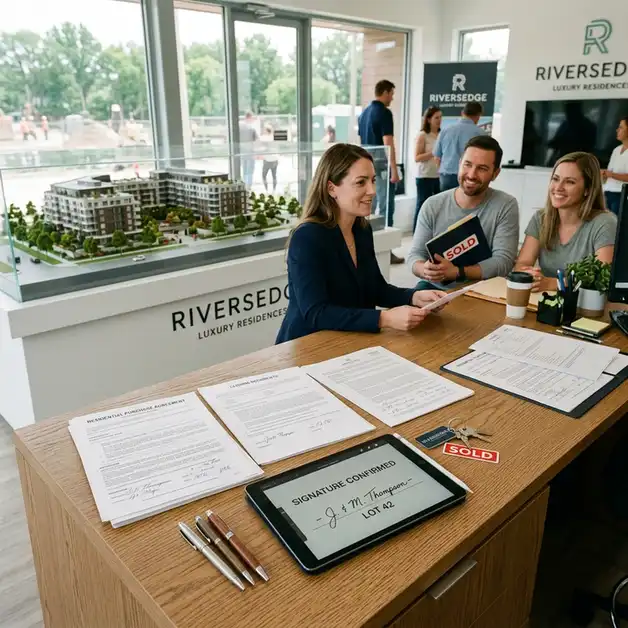 mesa de fechamento com contratos assinados com base na tabela de vendas imobiliaria
