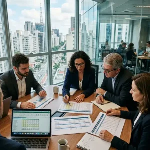 diretoria financeira estruturando tabela de vendas imobiliaria e fluxo de caixa da obra